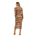 Women's Casual Desert Tan Mesh Long Sleeve Maxi Dress